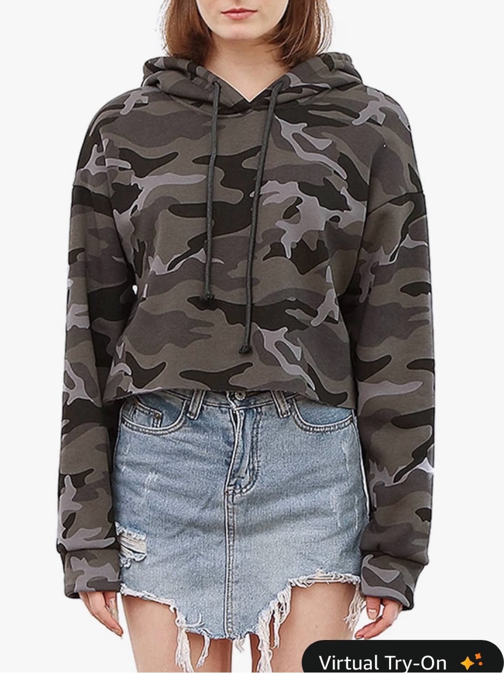 AMAZHIYU CAMO CROPPED HOODIE